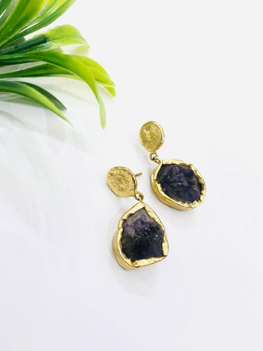 Purple Raw Stone Earrings